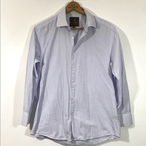 Men's Tattersall 100% Cotton Light Blue Subtle Plaid Dress Shirt Size 16-16.5 - Picture 1 of 9